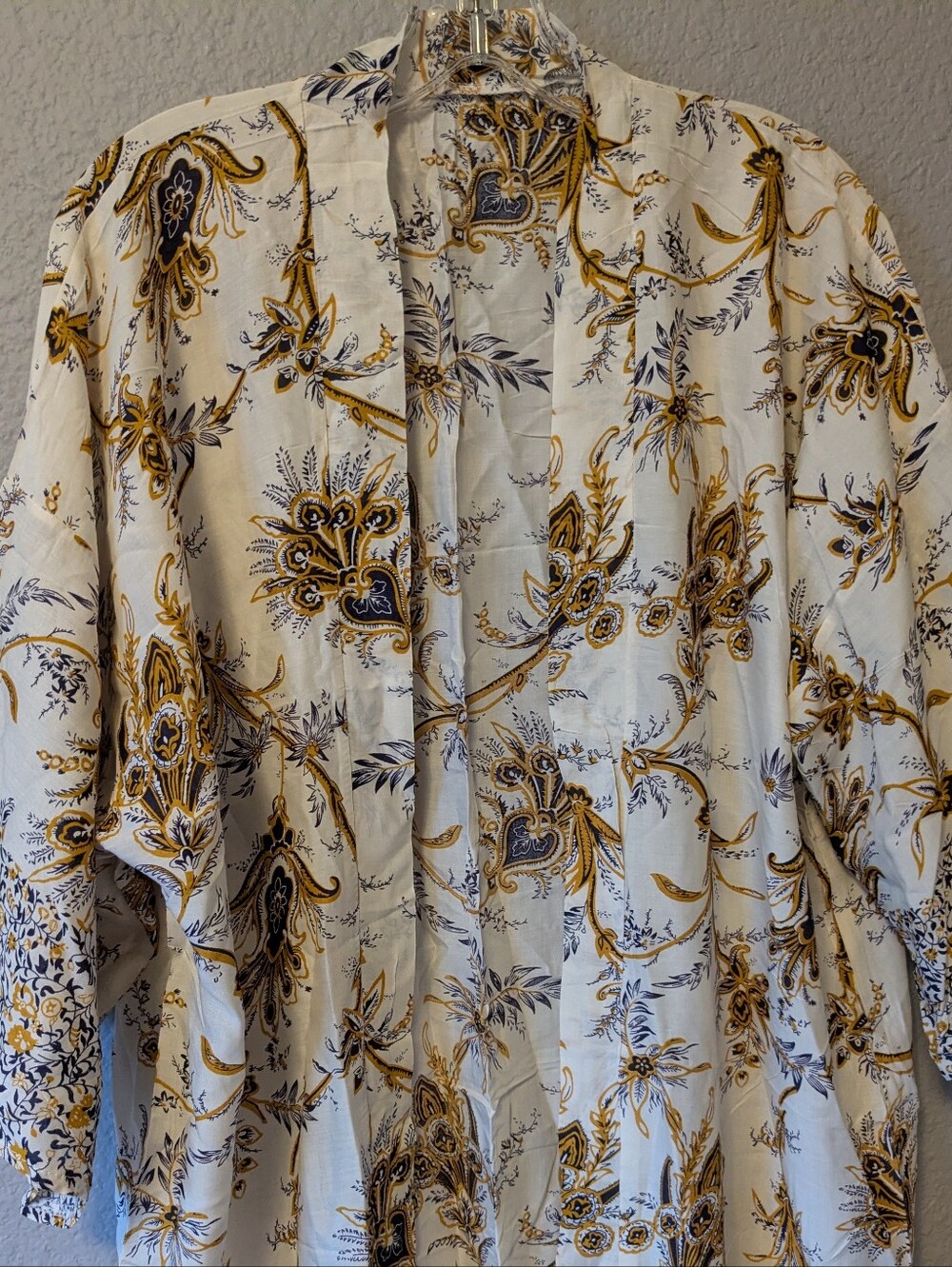 NWT Justin & Taylor White Floral Kimono with Brown Navy Accents Swimsuit Coverup - Picture 8 of 8